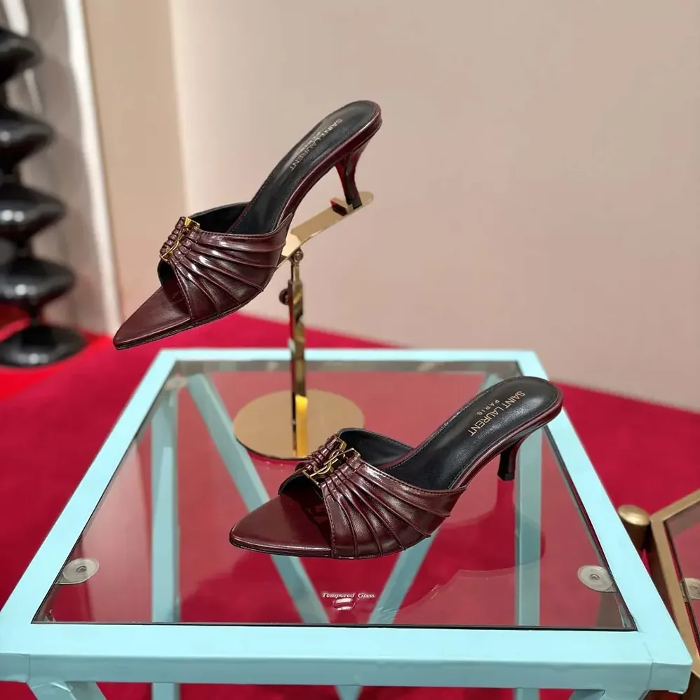 Saint Laurent YSL Babylone Mules In Smooth Leather Bordeaux for Women Saint Laurent YSL Babylone Mules In Smooth Leather Bordeaux for Women