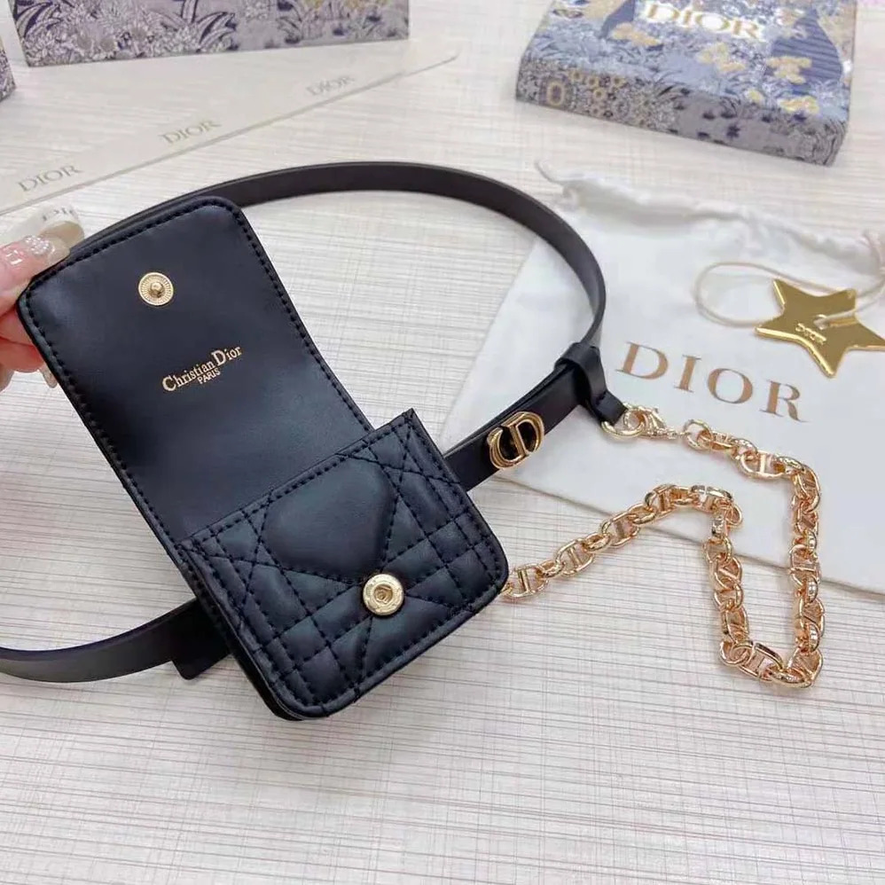 Dior Caro Belt with Removable Pouch Black Smooth Calfskin and Cannage Calfskin 15 MM for Women Dior Caro Belt with Removable Pouch Black Smooth Calfskin and Cannage Calfskin 15 MM for Women
