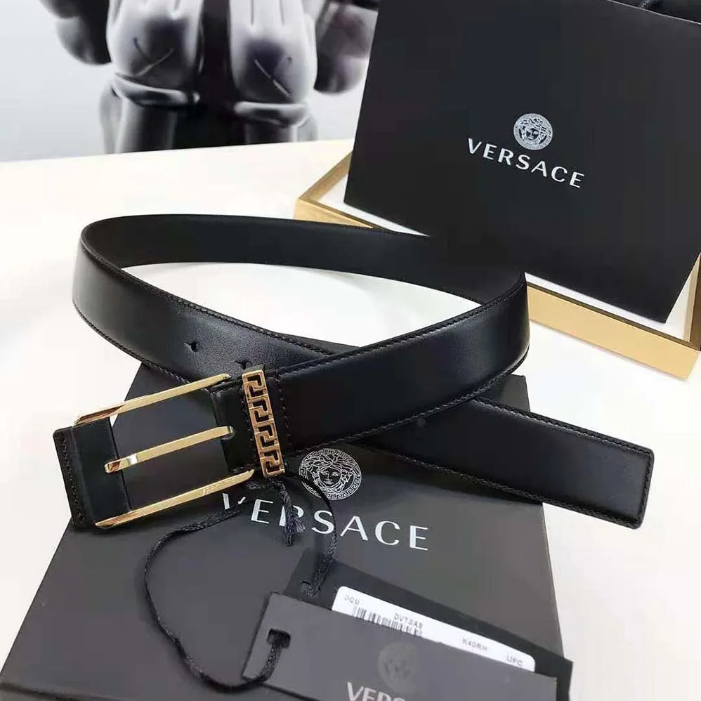 Versace Greca Accent Leather Belt for Unisex in Black Versace Greca Accent Leather Belt for Unisex in Black