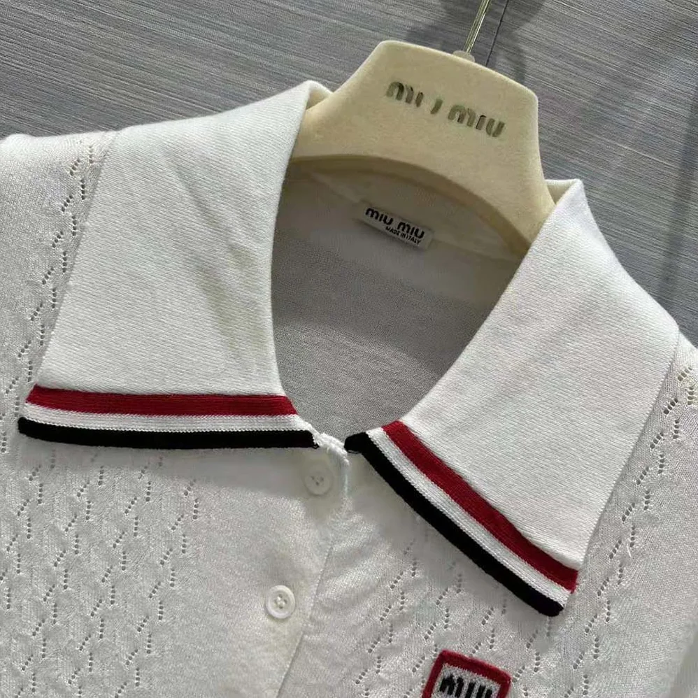 Miu Miu Cropped Silk and Cotton Polo Shirt for Women in White