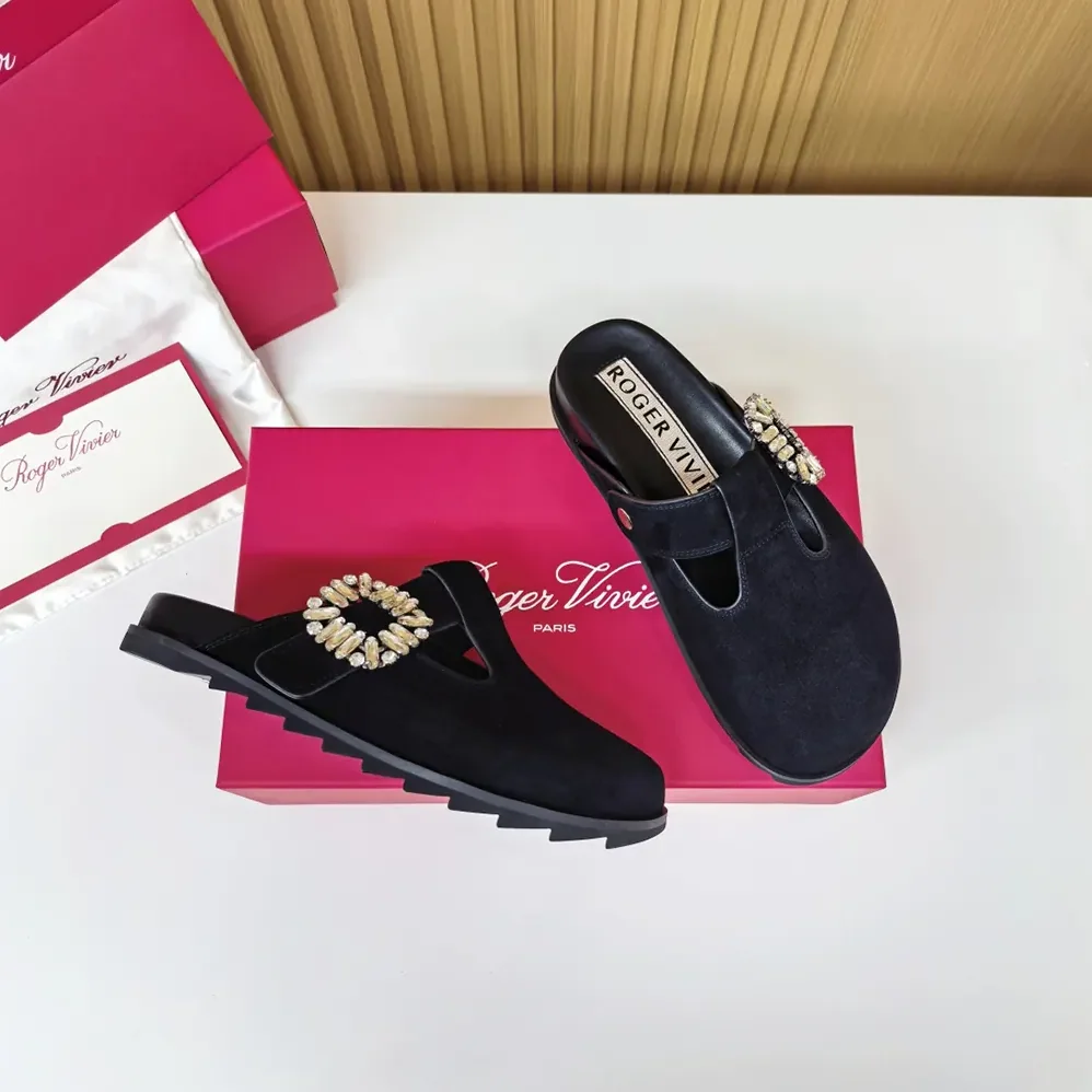 Roger Vivier Slidy Viv' Mules in Suede for Women in Black
