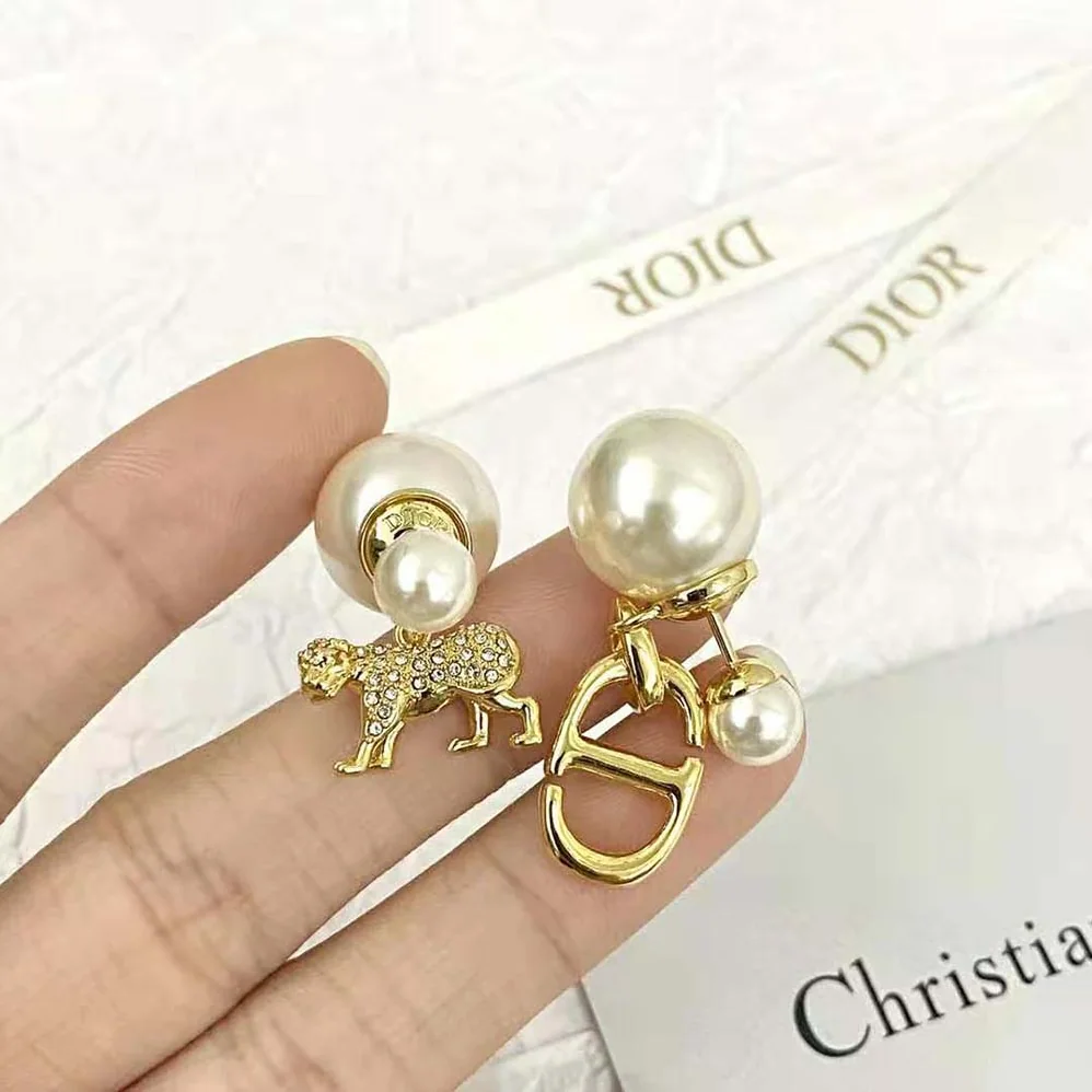 Dior Tribales Earrings Gold-Finish Metal with White Resin Pearls and Silver for Women in Tone Crystals