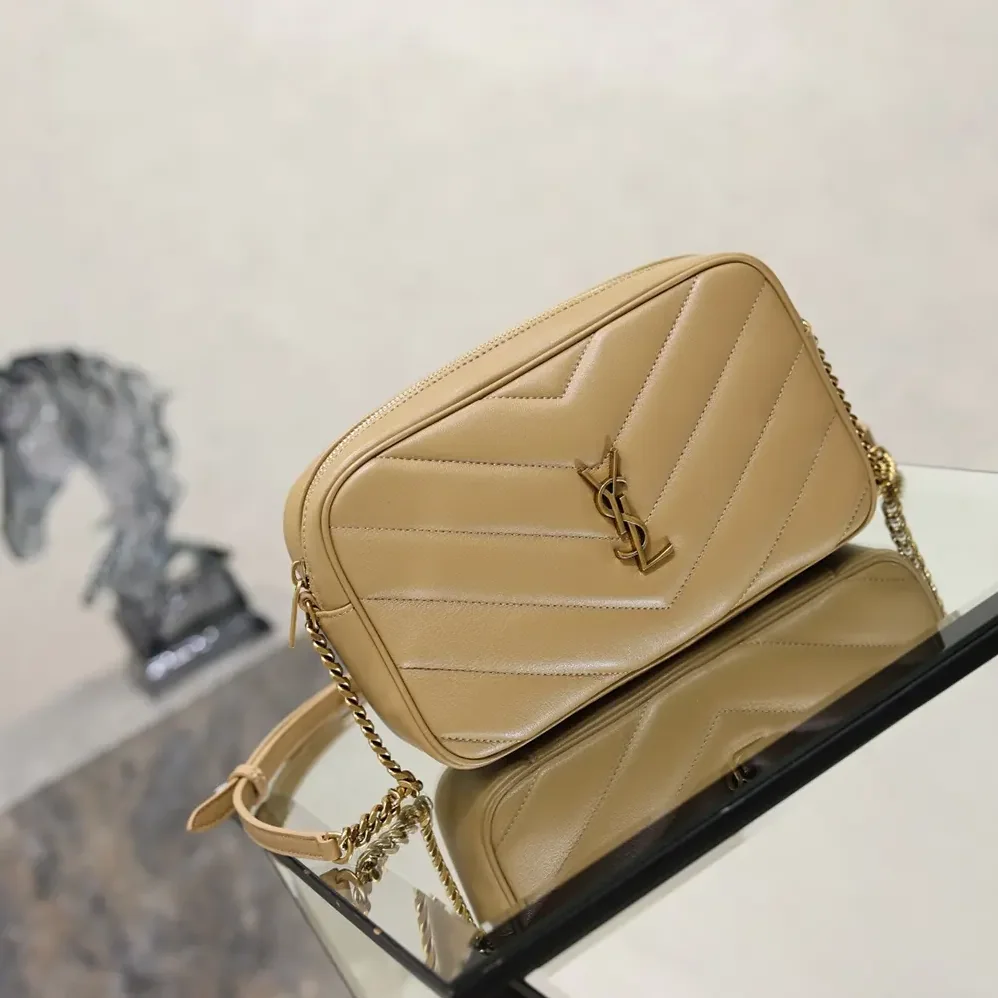 Saint Laurent YSL Loulou Camera Bag in Matelasse Lambskin for Women in Natural Tan