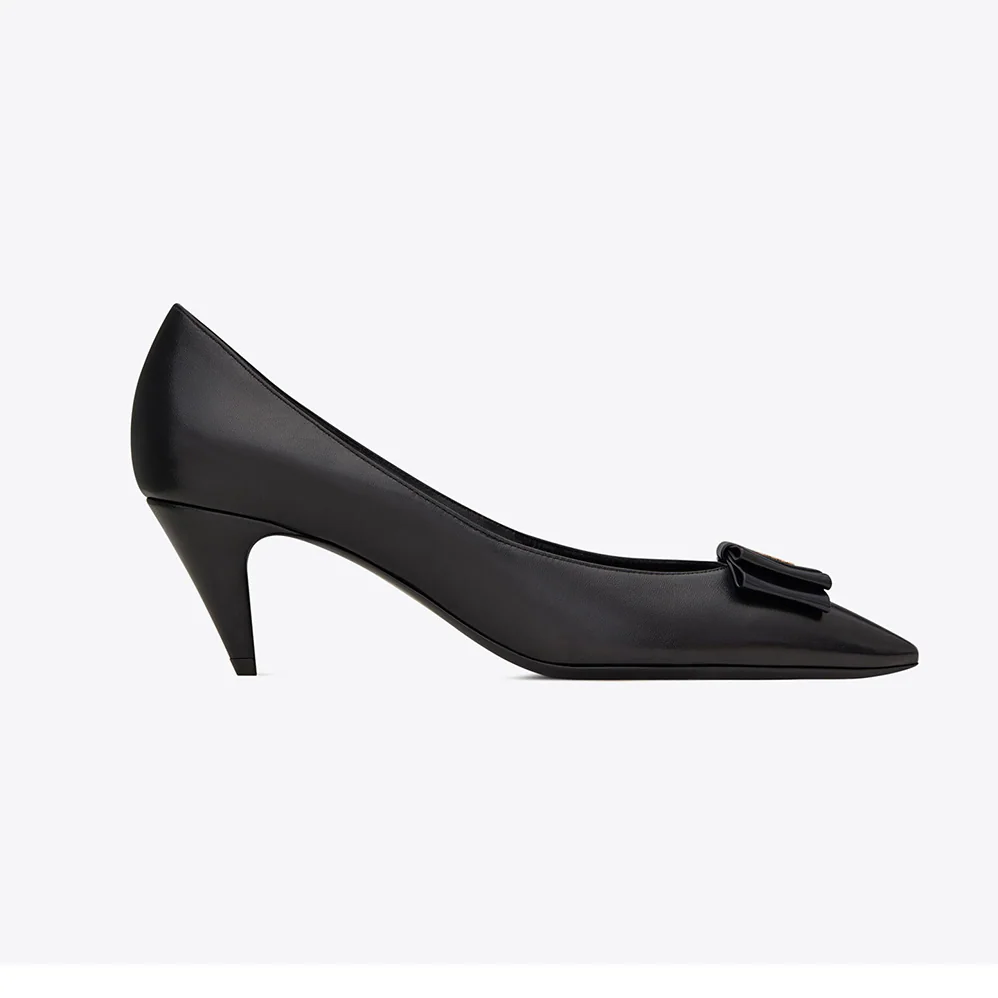 Saint Laurent YSL Anais Bow Pumps in Smooth Leather for Women in Black