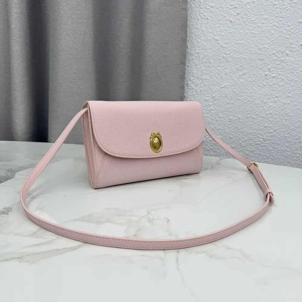 Dior Médaillon Envelope Pouch with Strap Rose Tendre and Gris Pietro Grained Calfskin for Women