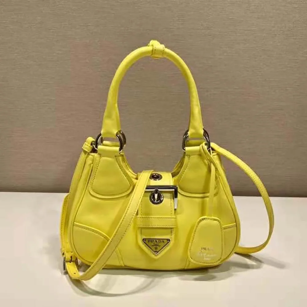 Prada Moon Re-Nylon and Leather Bag for Women in Yellow