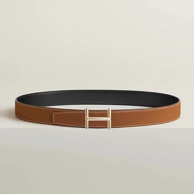 Hermes Hisseo Belt Buckle And Reversible Leather Strap Noir in Brown