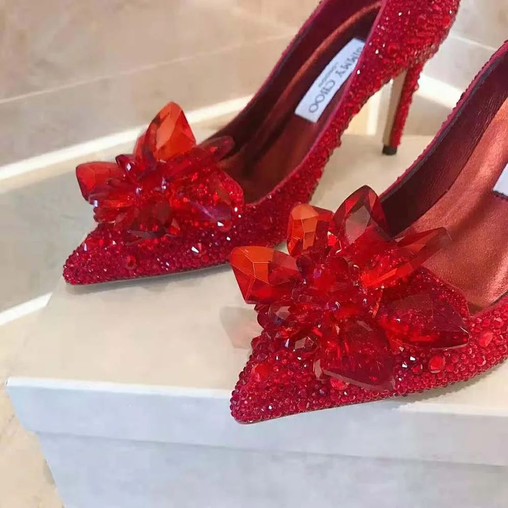 Jimmy Choo Alia Red Crystal Covered Pointy Toe Pumps for Women Jimmy Choo Alia Red Crystal Covered Pointy Toe Pumps for Women