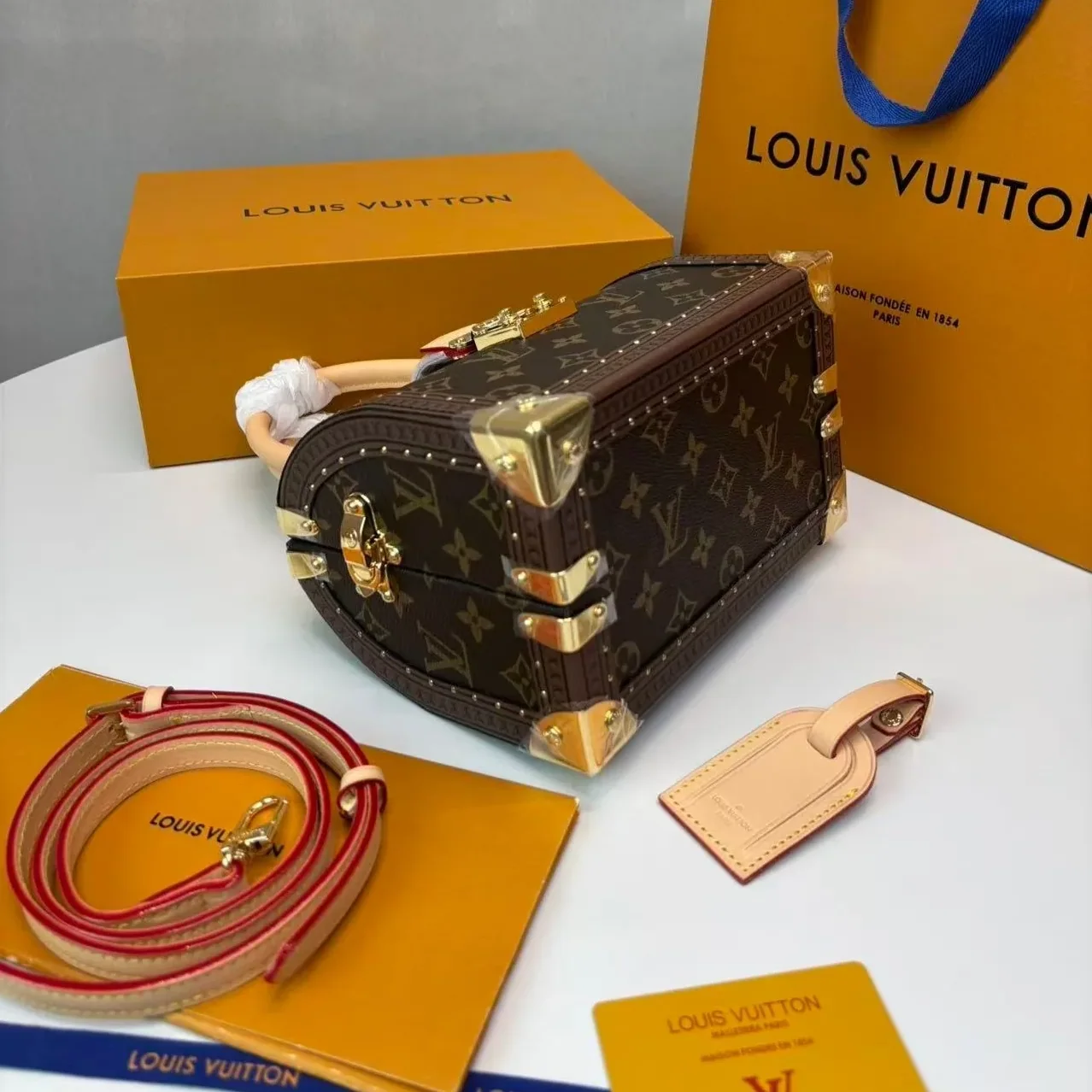 Louis Vuitton Speedy Trunk 20 Top Handle Bag in Monogram Brown Gold Hardware