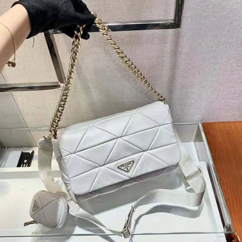 Prada System Nappa Leather Patchwork Bag for Women in White Prada System Nappa Leather Patchwork Bag for Women in White
