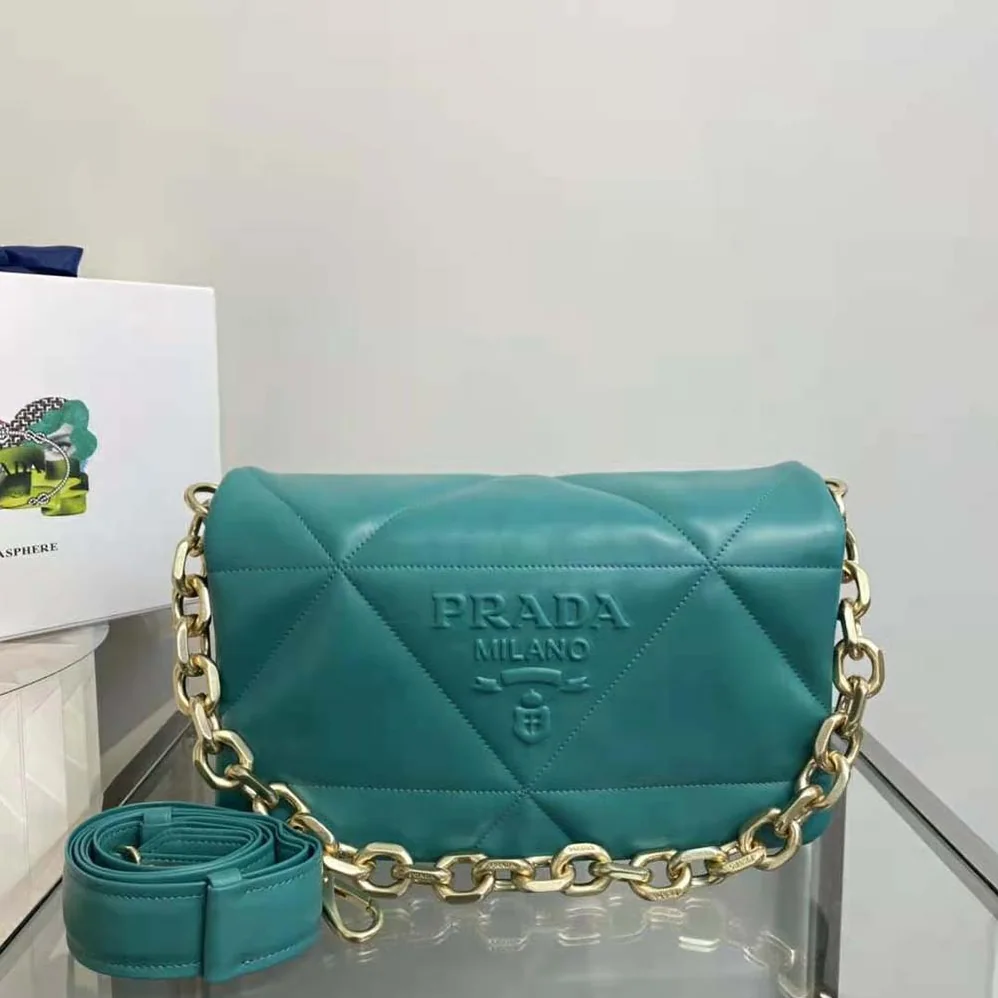 Prada Padded Nappa Leather Shoulder Bag for Women in Lime