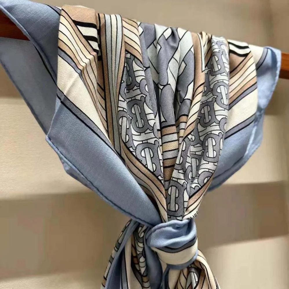 Burberry Montage Print Silk Square Scarf for Women in Blue Burberry Montage Print Silk Square Scarf for Women in Blue