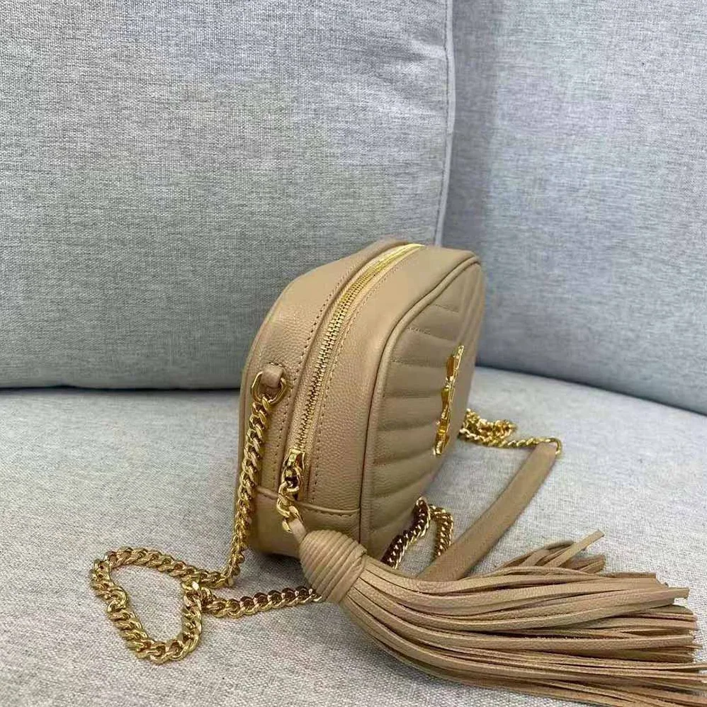 Saint Laurent YSL Lou Mini Bag in Quilted Grain DE Poudre Embossed Leather for Women in Sandy