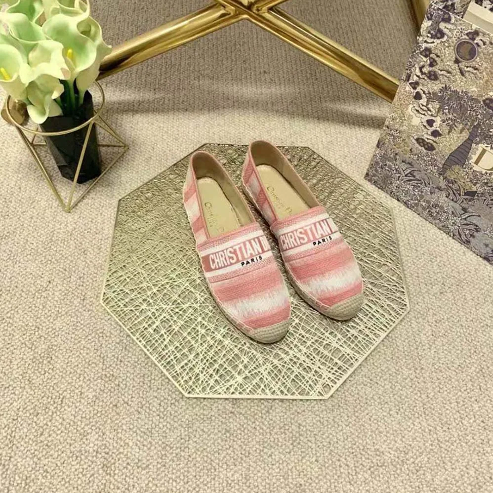 Dior Granville Eespadrille Dark Nude D for Women in Stripes Embroidered Cotton