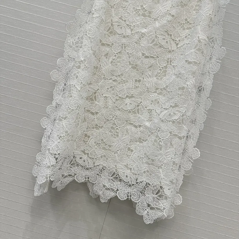 Dior Mid-Length Skirt Ecru Cotton-Blend Lace with Allover Butterfly Motif for Women