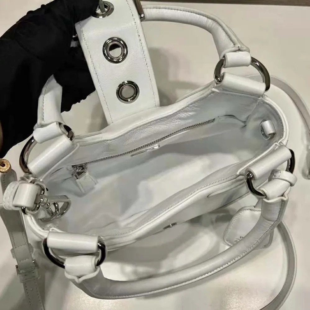Prada Moon Re-Nylon and Leather Bag for Women in White Prada Moon Re-Nylon and Leather Bag for Women in White