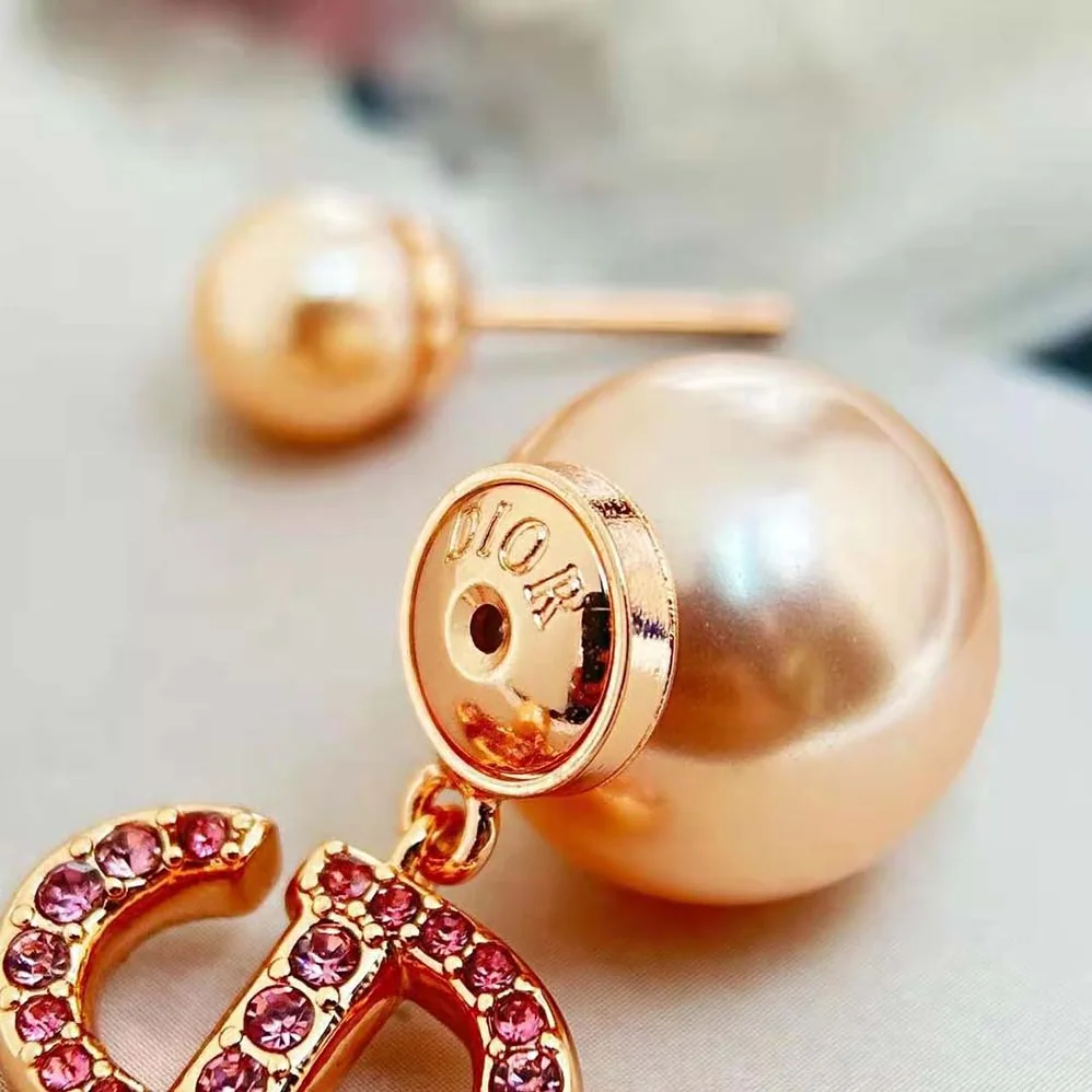 Dior Tribales Earrings Pink-Finish Metal with Pink Resin Pearls and Crystals for Women
