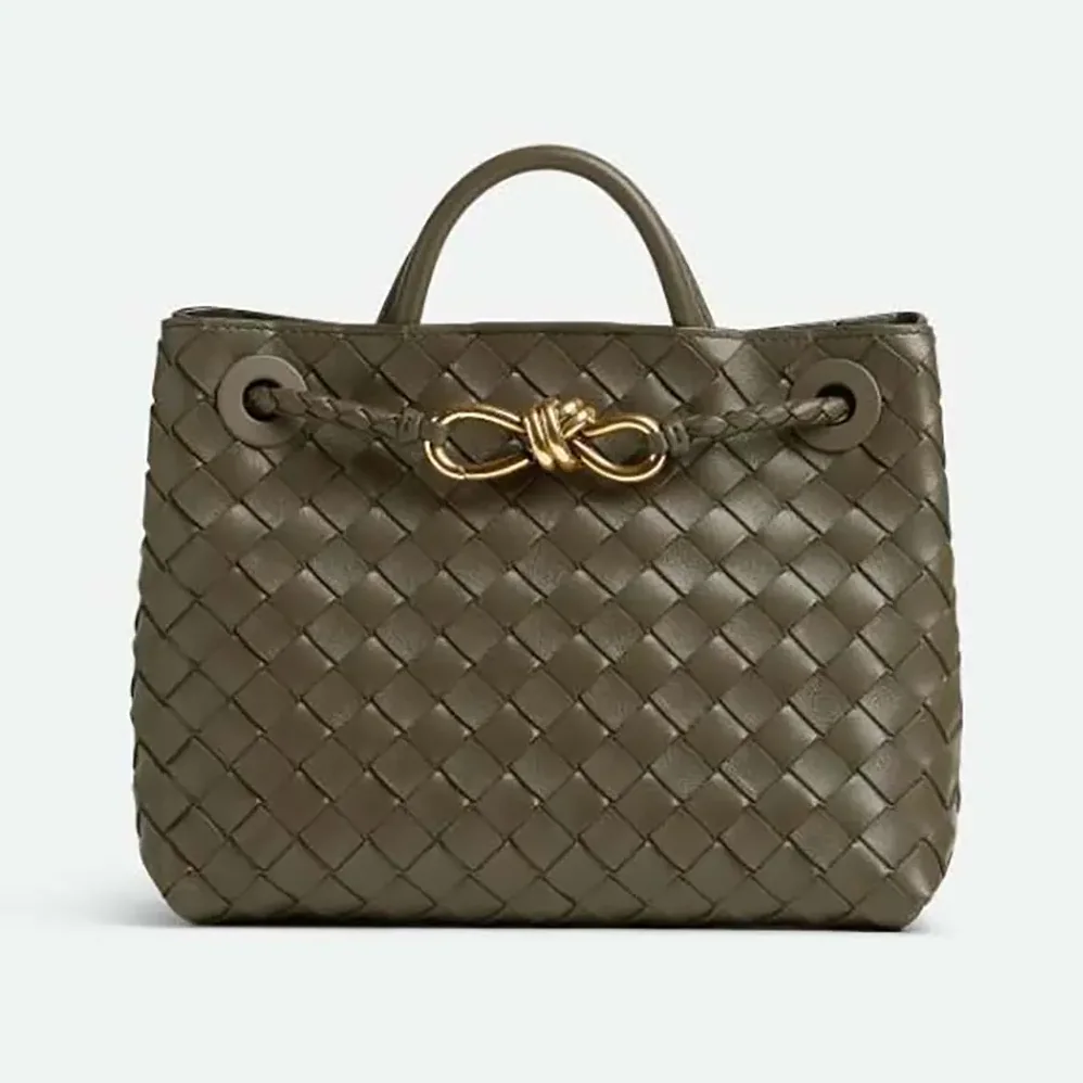 Bottega Veneta Small Andiamo Intrecciato Leather Top Handle Bag for Women in Dark Green
