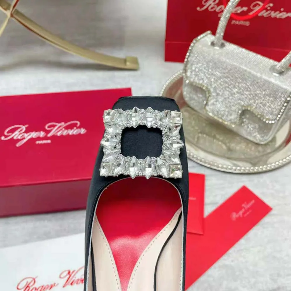 Roger Vivier Jewel Heel Rhinestone Buckle Pumps in Satin for Women Roger Vivier Jewel Heel Rhinestone Buckle Pumps in Satin for Women
