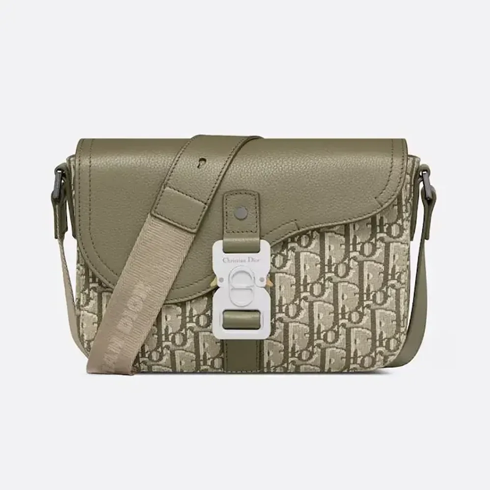 Dior Small Saddle Messenger Bag with Flap Khaki Dior Oblique Jacquard for Men