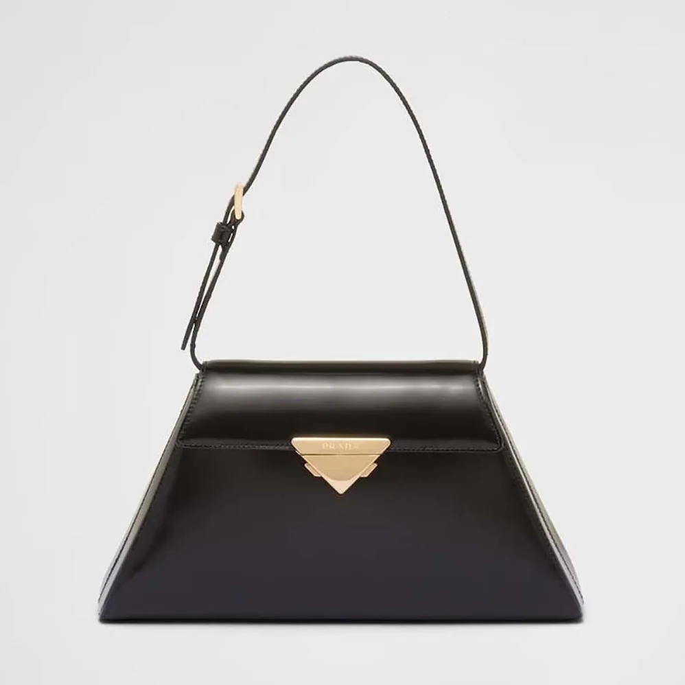 Prada Medium Brushed Leather Handbag for Women in Black Prada Medium Brushed Leather Handbag for Women in Black