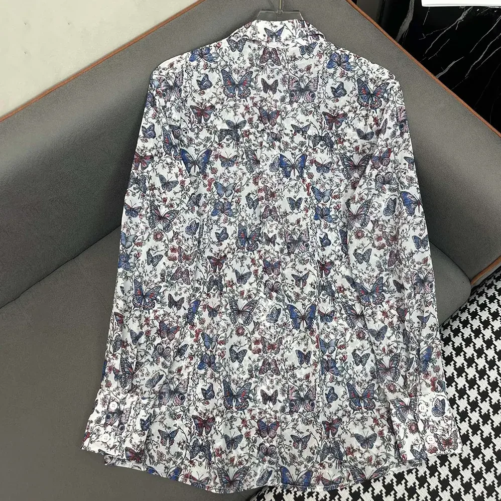 Dior Blouse White Cotton Muslin with Multicolor Toile de Jouy Papillon Motif for Women Dior Blouse White Cotton Muslin with Multicolor Toile de Jouy Papillon Motif for Women