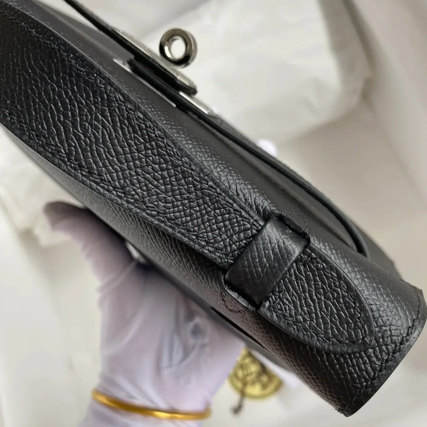 Hermes Kelly Pochette Top Handle Bag in Noir Epsom Palladium Hardware Hermes Kelly Pochette Top Handle Bag in Noir Epsom Palladium Hardware
