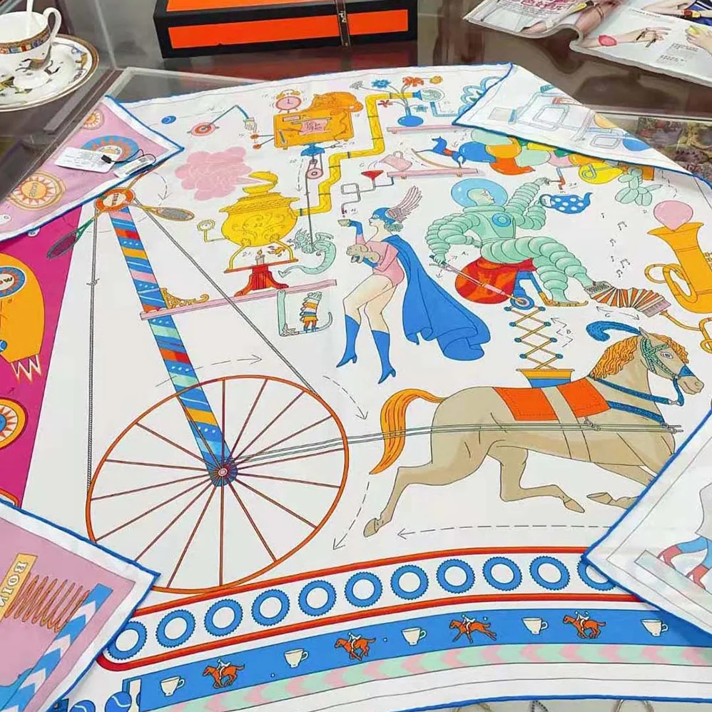 Hermes Tea for Two Scarf 90 in Silk Twill with Hand-Rolled Edges for Women in Pink Hermes Tea for Two Scarf 90 in Silk Twill with Hand-Rolled Edges for Women in Pink