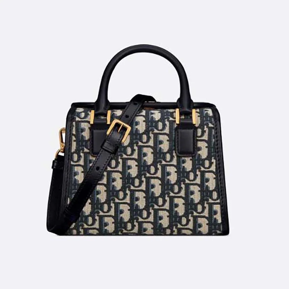 Dior Small Boston Bag Blue Dior Oblique Embroidery and Smooth Calfskin for Women Dior Small Boston Bag Blue Dior Oblique Embroidery and Smooth Calfskin for Women