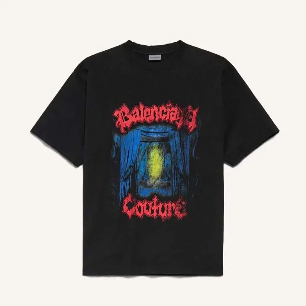 Balenciaga Salon De Couture Medium Fit T-Shirt in Black Dry Jersey for Men Balenciaga Salon De Couture Medium Fit T-Shirt in Black Dry Jersey for Men