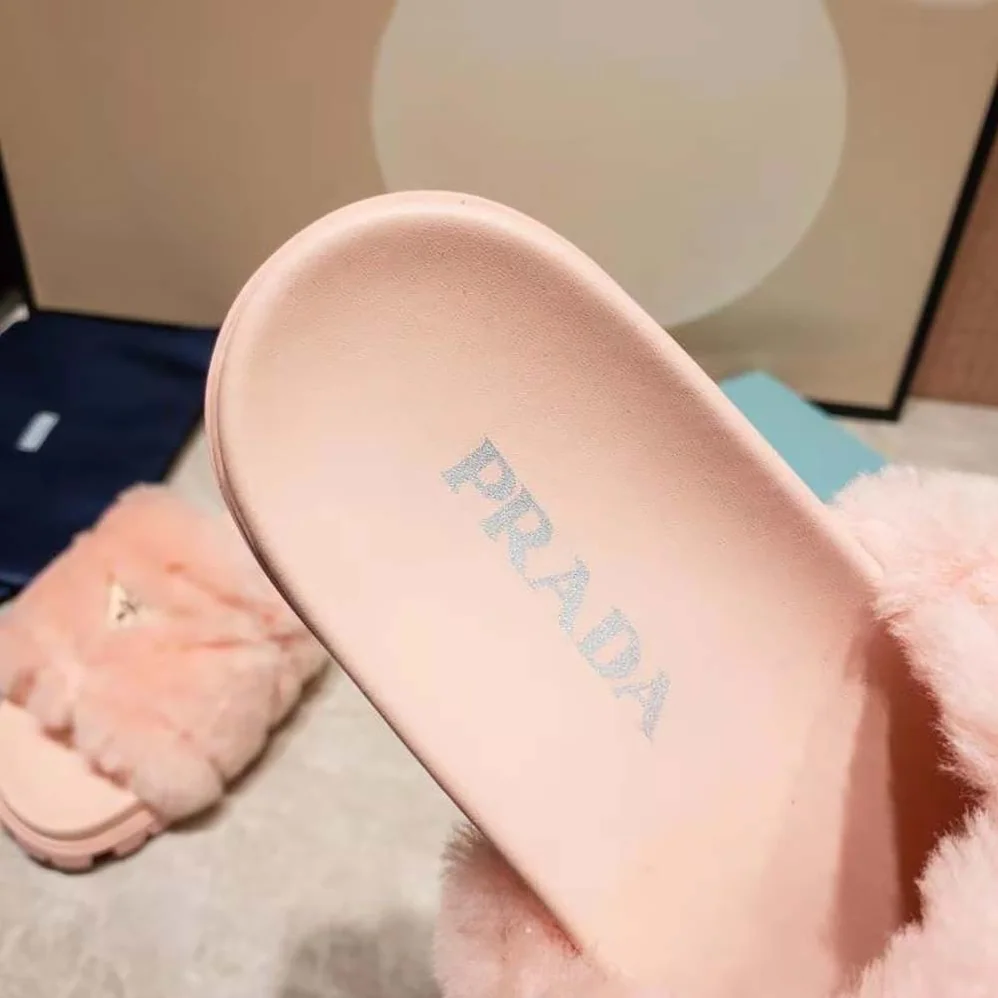 Prada Shearling Slides in 20mm Heel for Women in Pink Prada Shearling Slides in 20mm Heel for Women in Pink