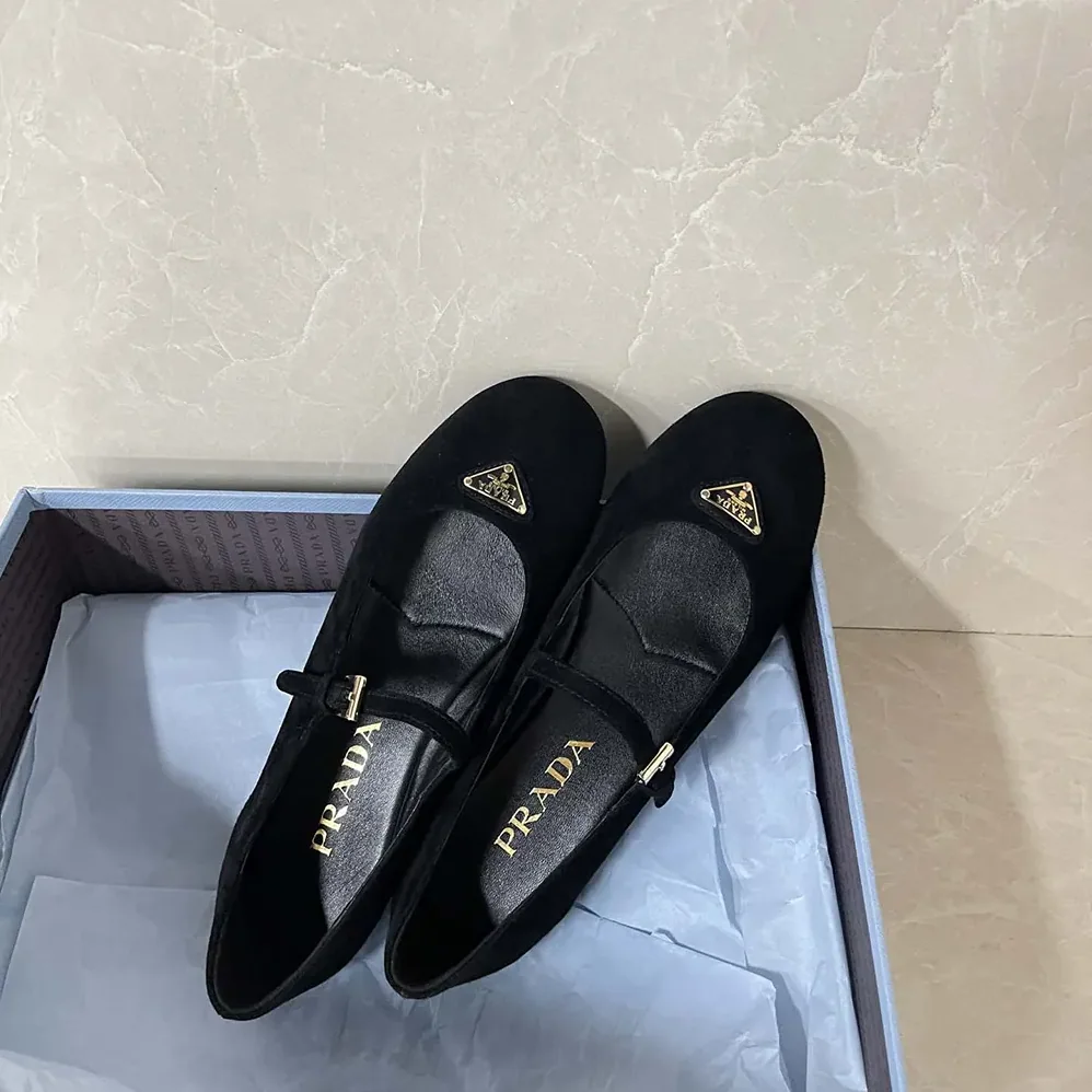 Prada Suede Ballerinas for Women in Black