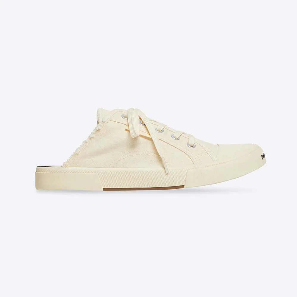 Balenciaga Paris Sneaker Mule in White Destroyed Cotton and White Rubber for Unisex Balenciaga Paris Sneaker Mule in White Destroyed Cotton and White Rubber for Unisex