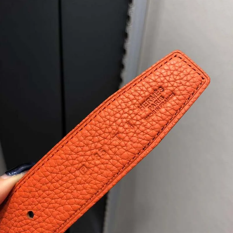 Hermes Street H Belt Buckle & Reversible Leather Strap 32 mm for Men in Orange