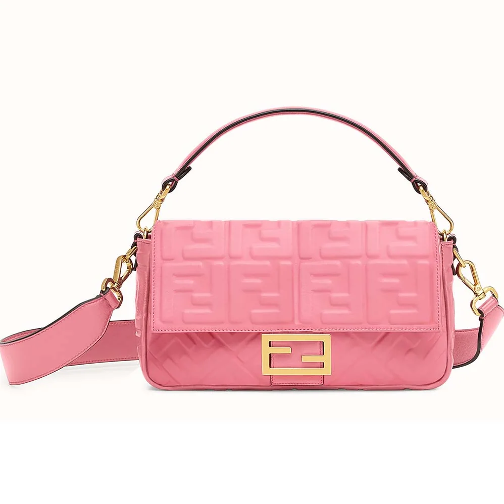 Fendi Iconic Baguette Leather Bag in Medium Size for Women in Pink