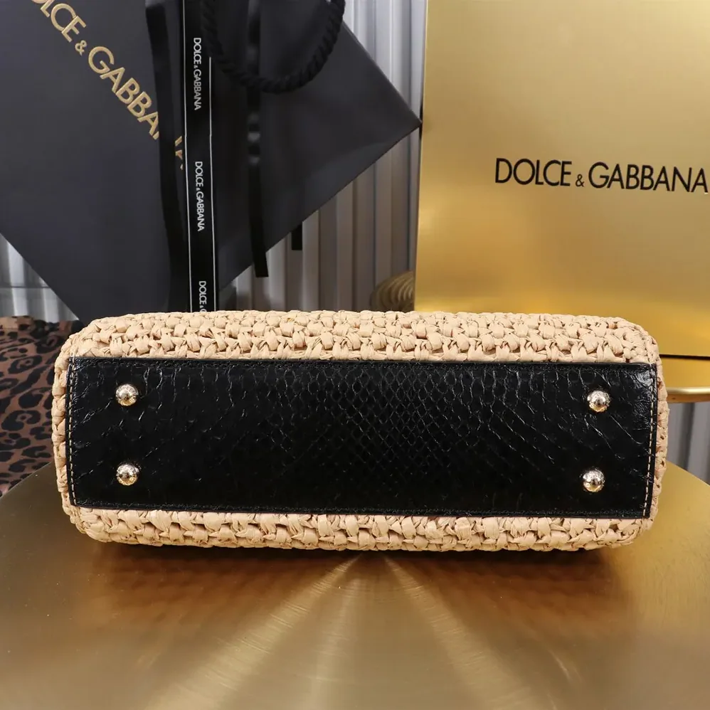 Dolce Gabbana D&G Elongated Medium Sicily Handbag in Crochet Raffia for Women