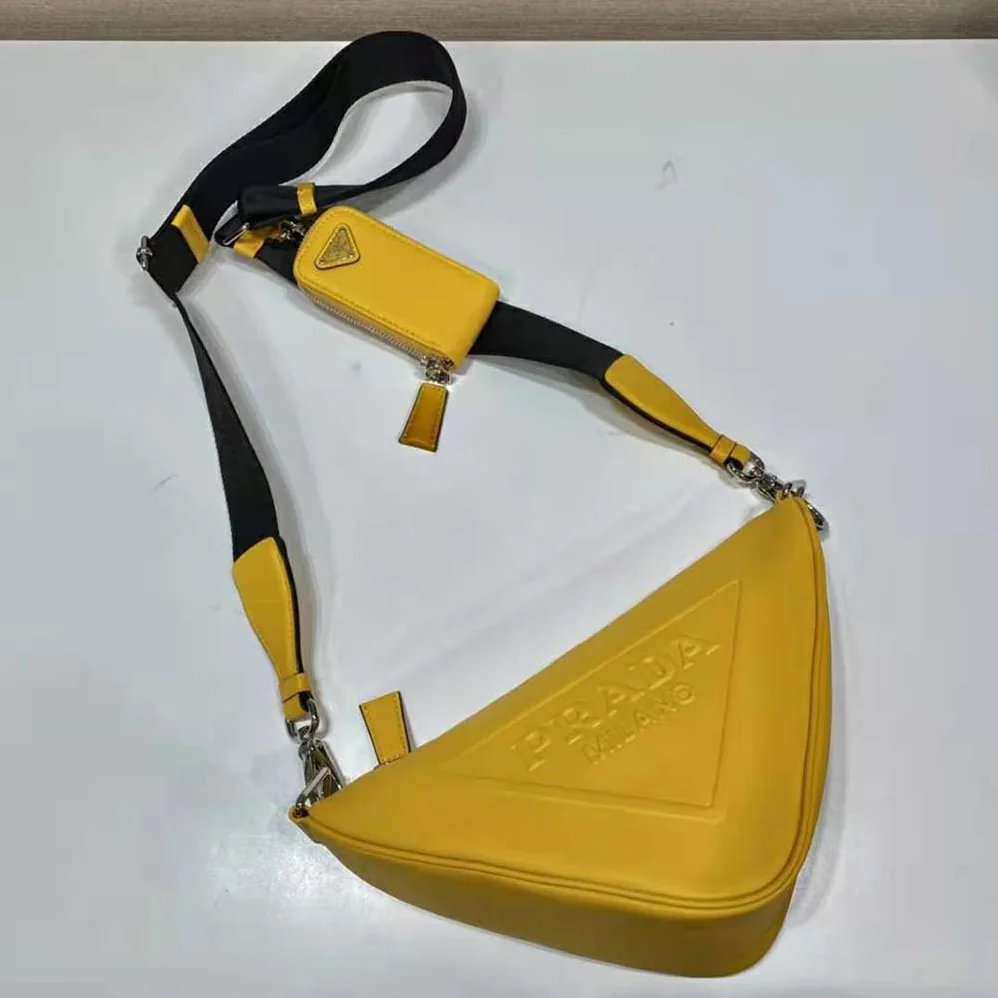 Prada Leather Triangle Shoulder Bag for Women in Yellow Prada Leather Triangle Shoulder Bag for Women in Yellow