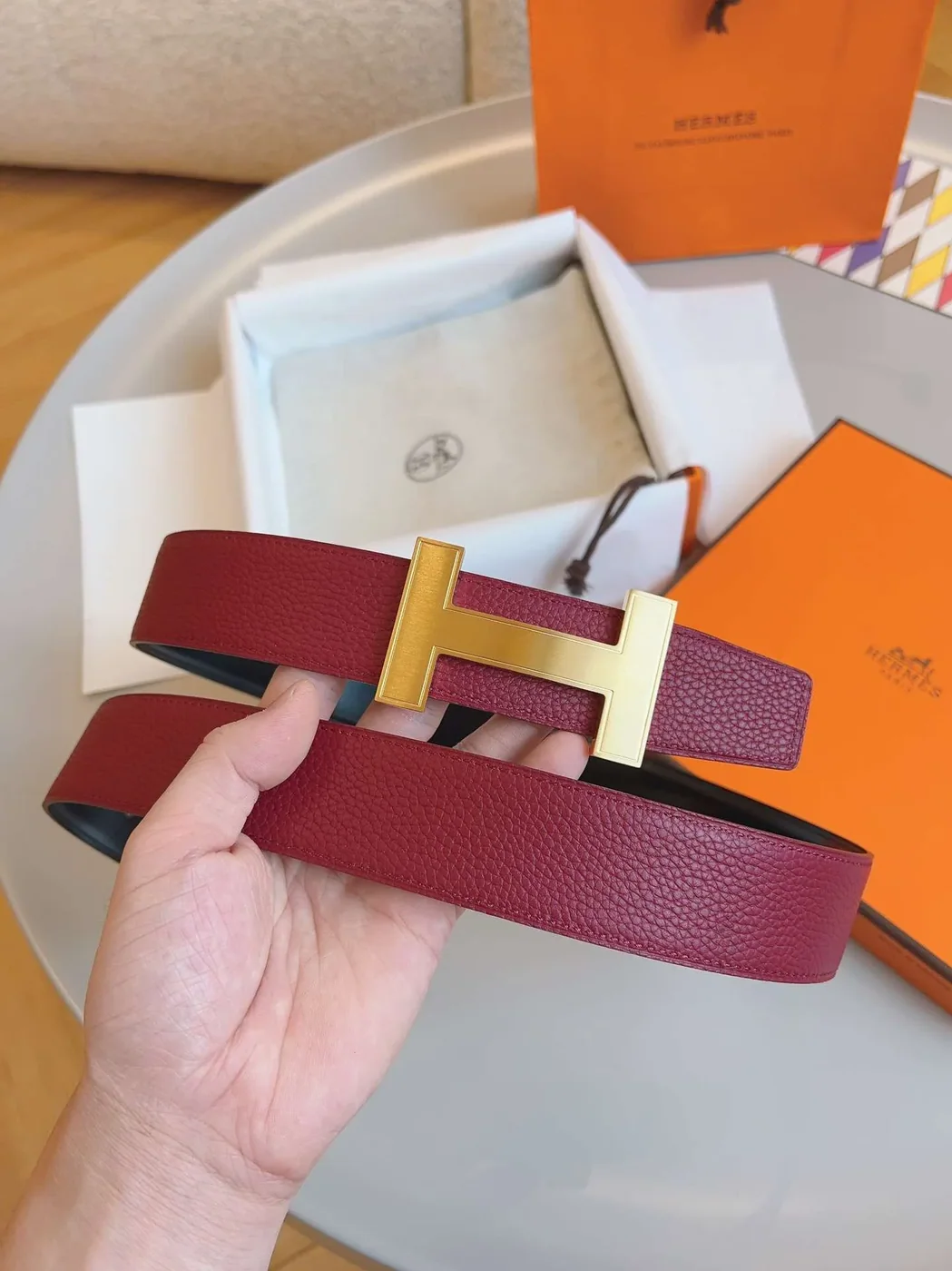 Hermes Constance Belt Buckle Burgundy