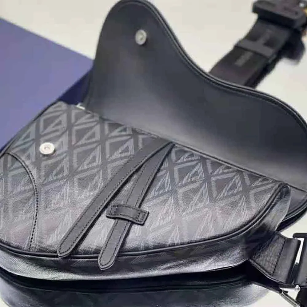 Dior Saddle Bag Black CD Diamond Canvas and Smooth Calfskin for Men