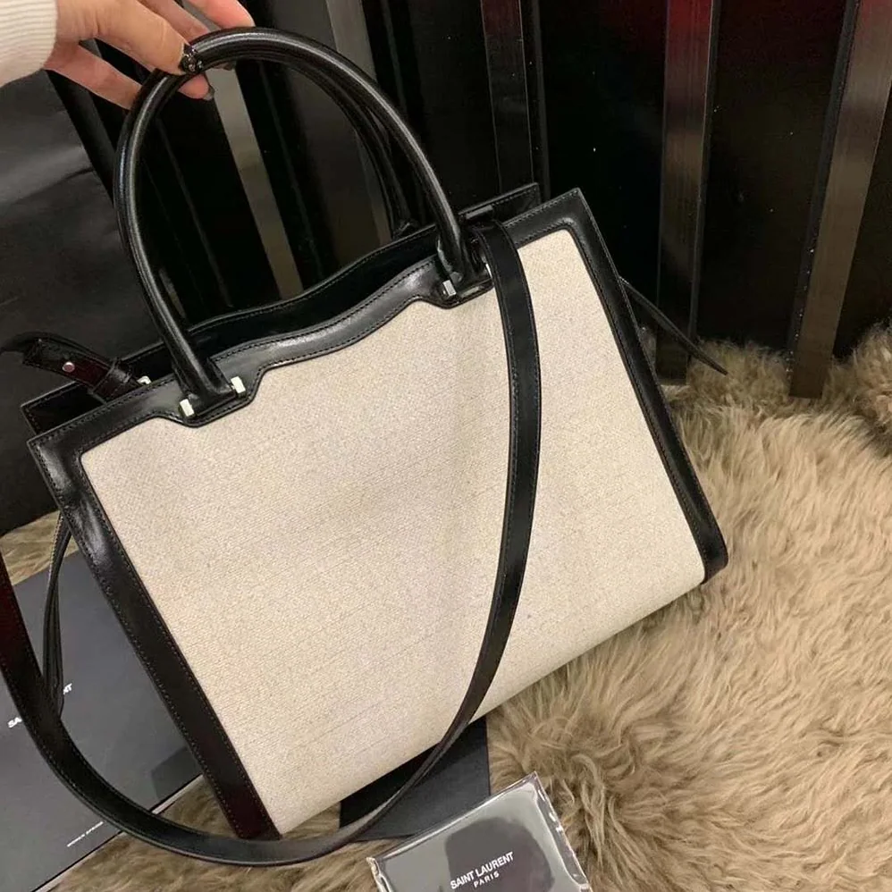 Saint Laurent YSL Uptown Large Tote in Linen Canvas for Women Saint Laurent YSL Uptown Large Tote in Linen Canvas for Women
