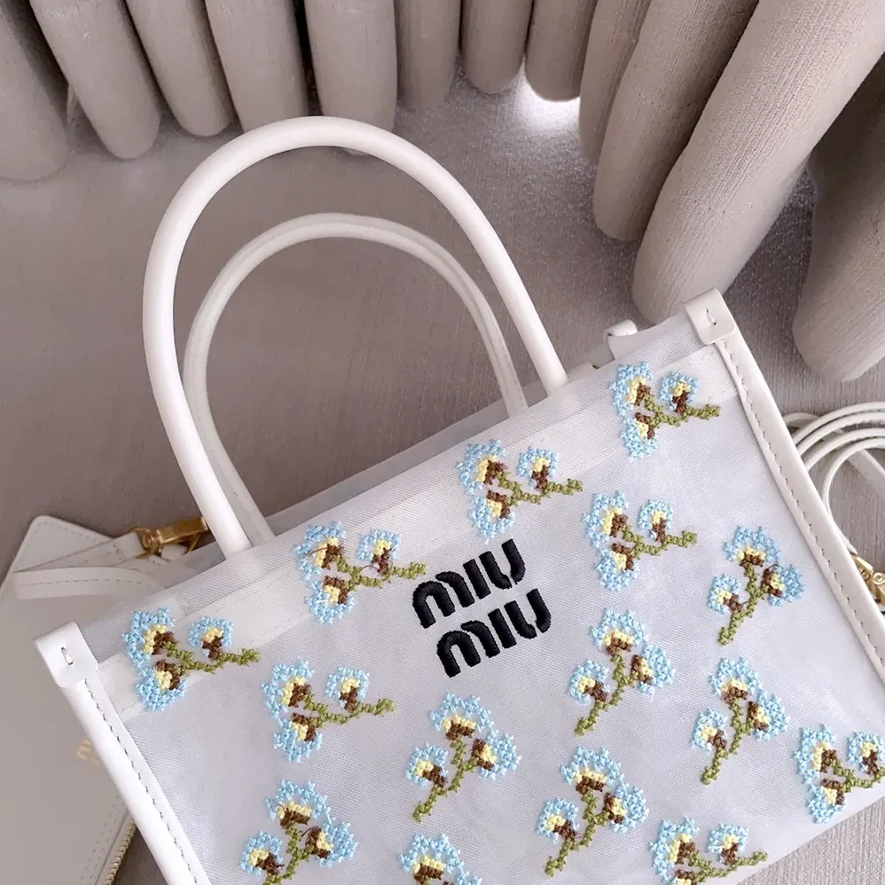 Miu Miu Embroidered Mesh Top for Women in Handle Bag Miu Miu Embroidered Mesh Top for Women in Handle Bag