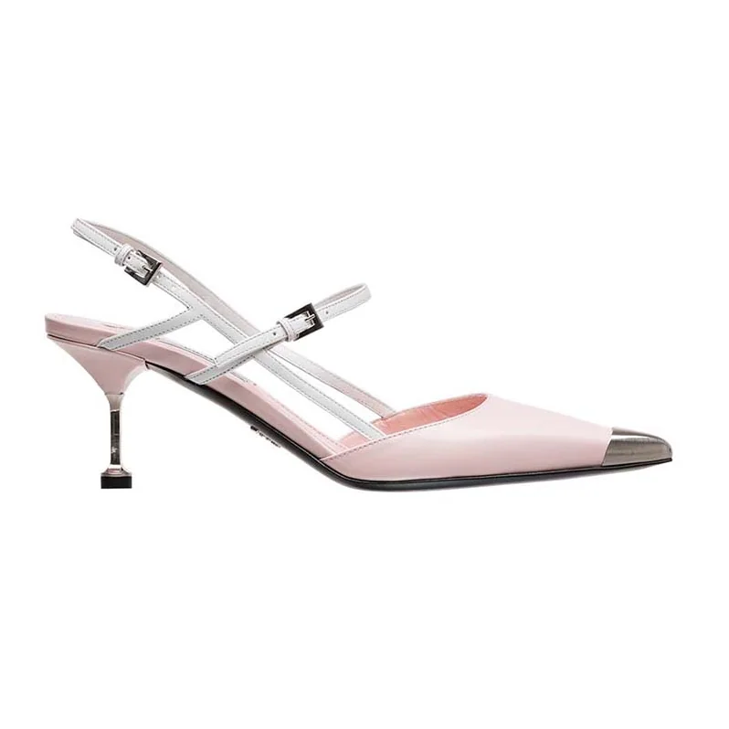 Prada Two-Tone Leather Pointy Toe Pumps Shoes Pink for Women Prada Two-Tone Leather Pointy Toe Pumps Shoes Pink for Women