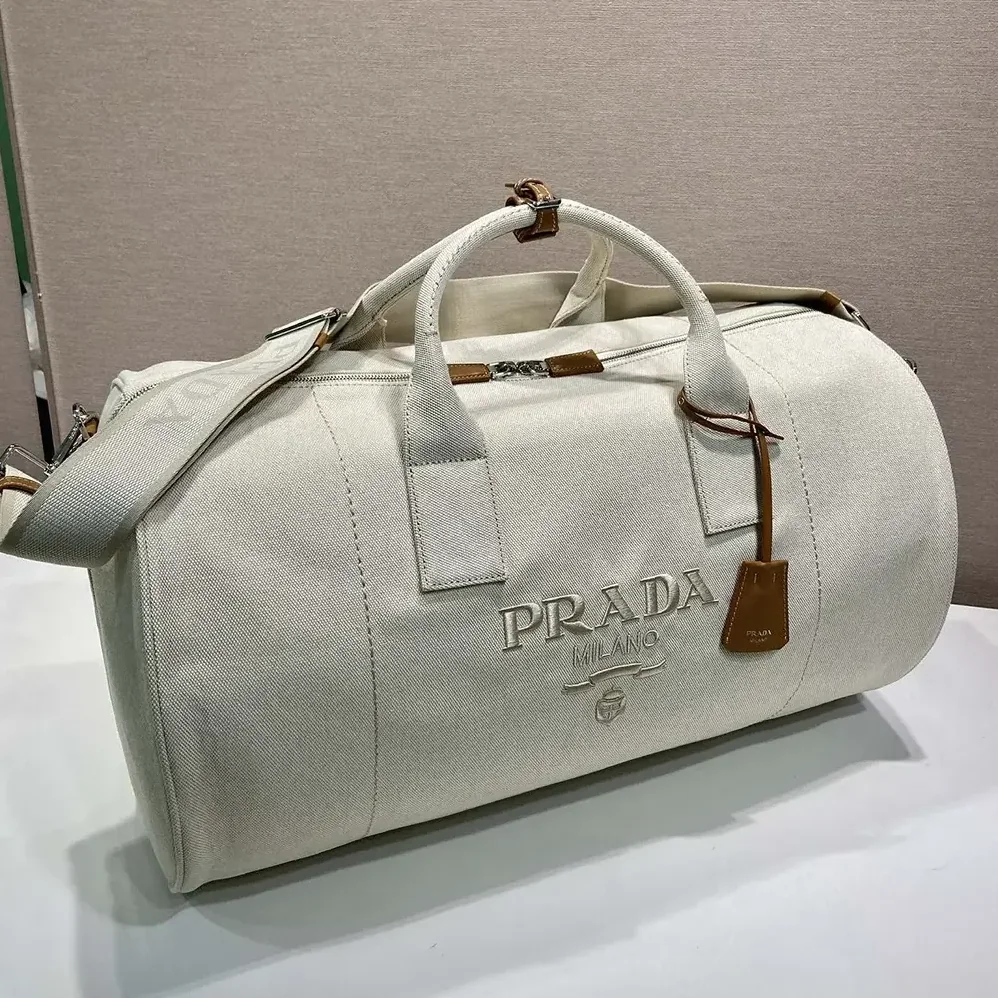 Prada Canvas Duffle Bag for Unisex in White Prada Canvas Duffle Bag for Unisex in White