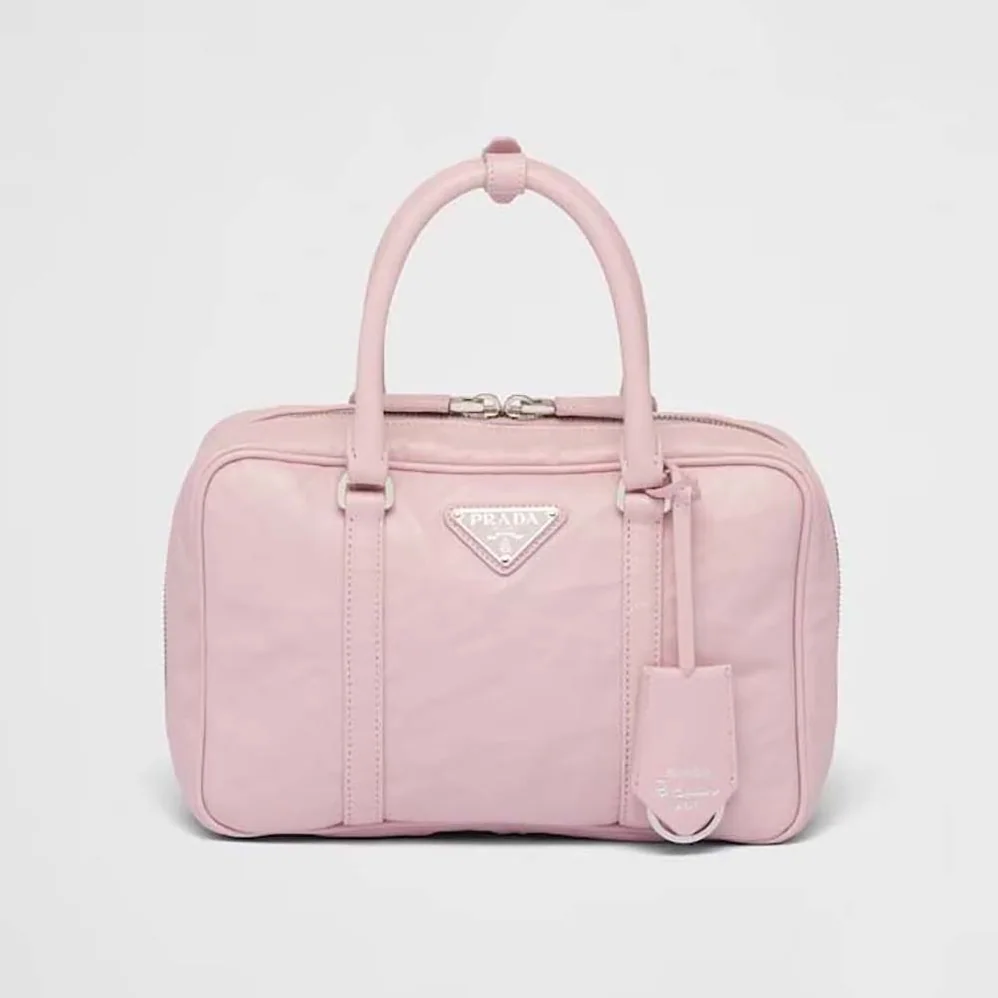 Prada Medium Antique Nappa Leather Top Handle Bag for Women in Pink
