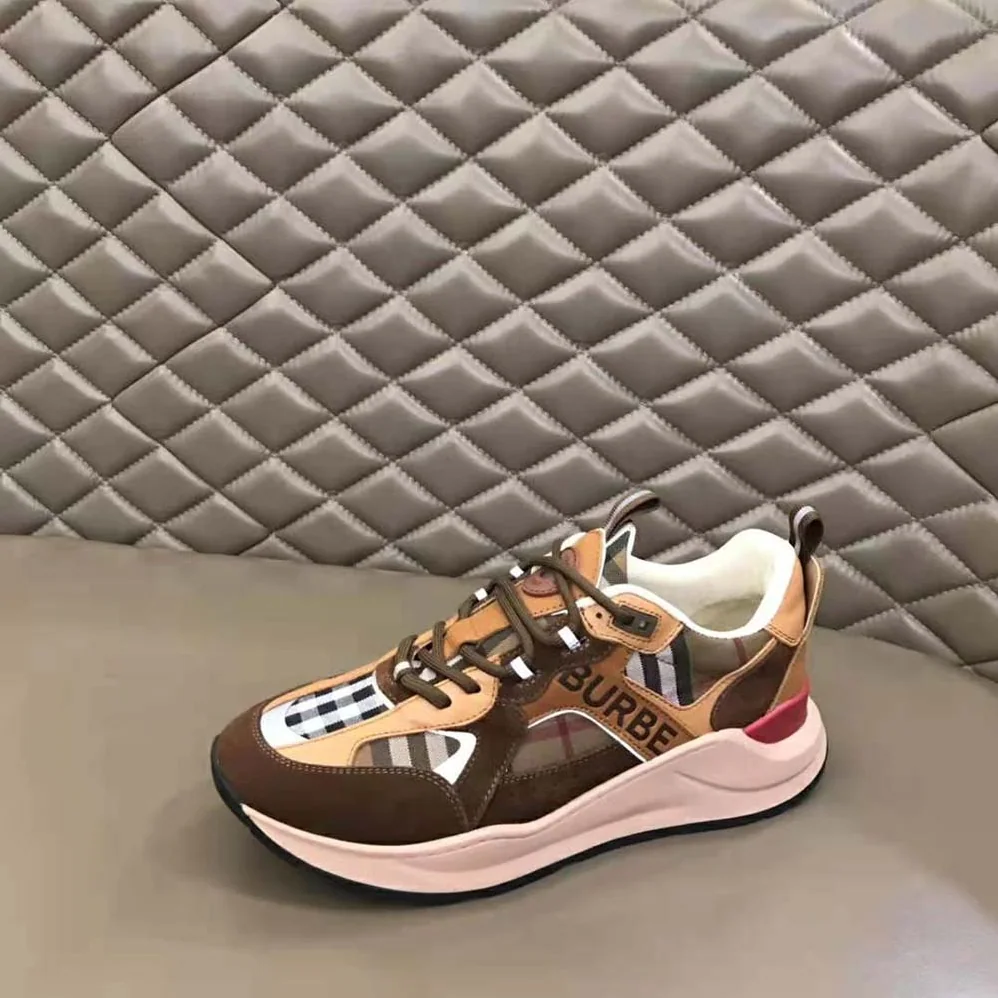 Burberry Logo Print Suede and Mesh Sneakers for Men in Brown Burberry Logo Print Suede and Mesh Sneakers for Men in Brown