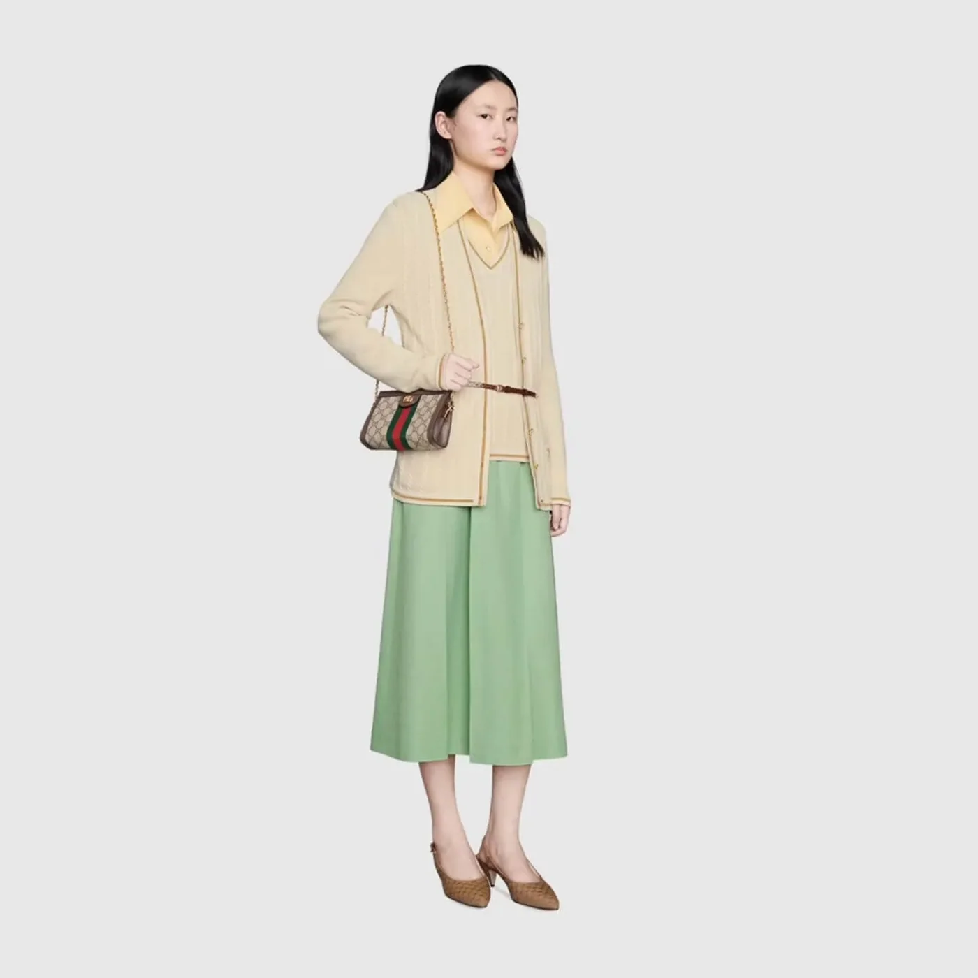 Gucci Ophidia Mini Shoulder Bag / Beige Ebony GG Supreme Canvas Gold Hardware