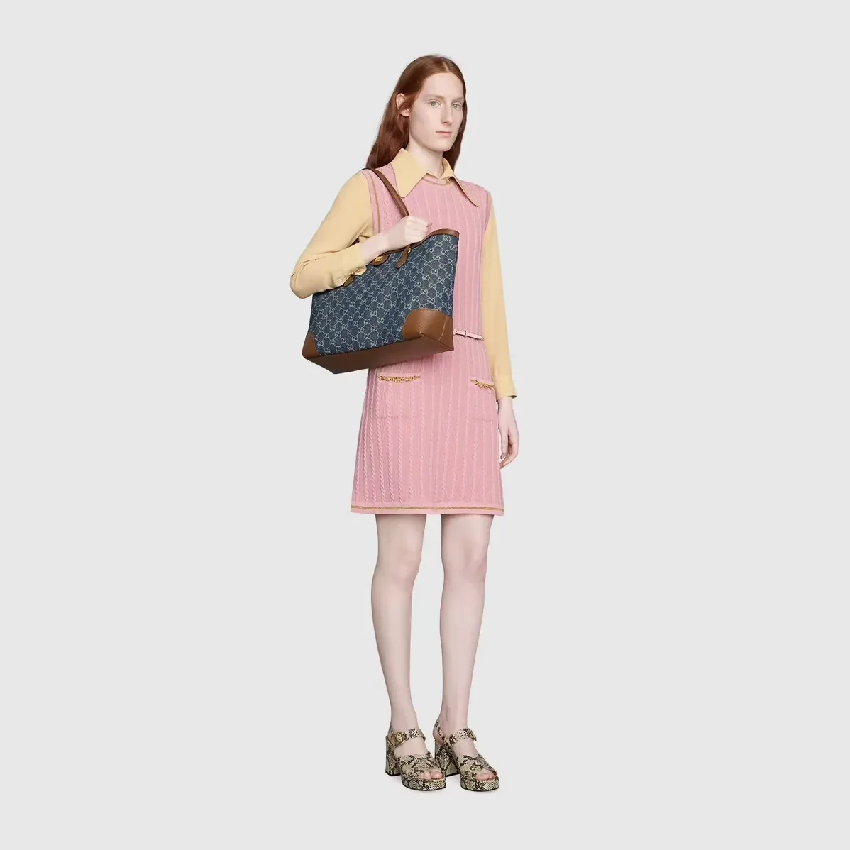 Gucci Ophidia GG Medium Tote Bag / Dark Blue/ Ivory Eco Washed Organic GG Jacquard Denim Gold Hardware Gucci Ophidia GG Medium Tote Bag / Dark Blue/ Ivory Eco Washed Organic GG Jacquard Denim Gold Hardware