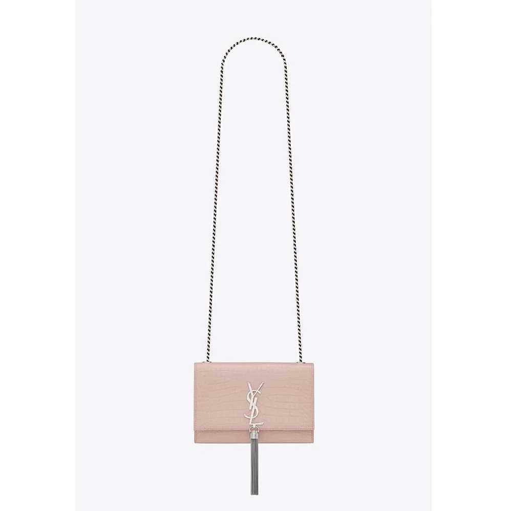 Saint Laurent YSL Kate Small Tassel Embossed Crocodile Shiny for Women in Pink