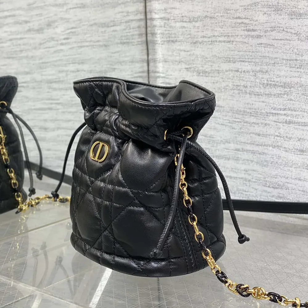 Dior Miss Caro Mini Bucket Bag with Drawstring Black Macrocannage Lambskin for Women Dior Miss Caro Mini Bucket Bag with Drawstring Black Macrocannage Lambskin for Women