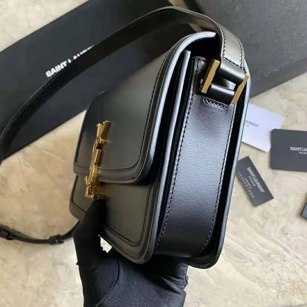 Saint Laurent YSL Solferino Medium Satchel in Box Saint Laurent Leather for Women in Black